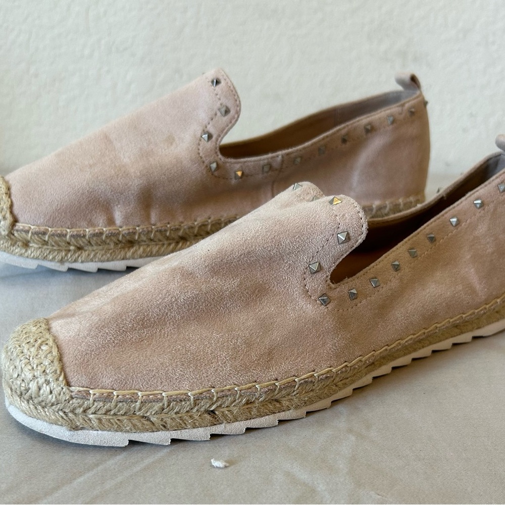 Marc Fisher Blush Pink Studded Suede Jute Cord Espadrille Loafers Size‎ 9.5